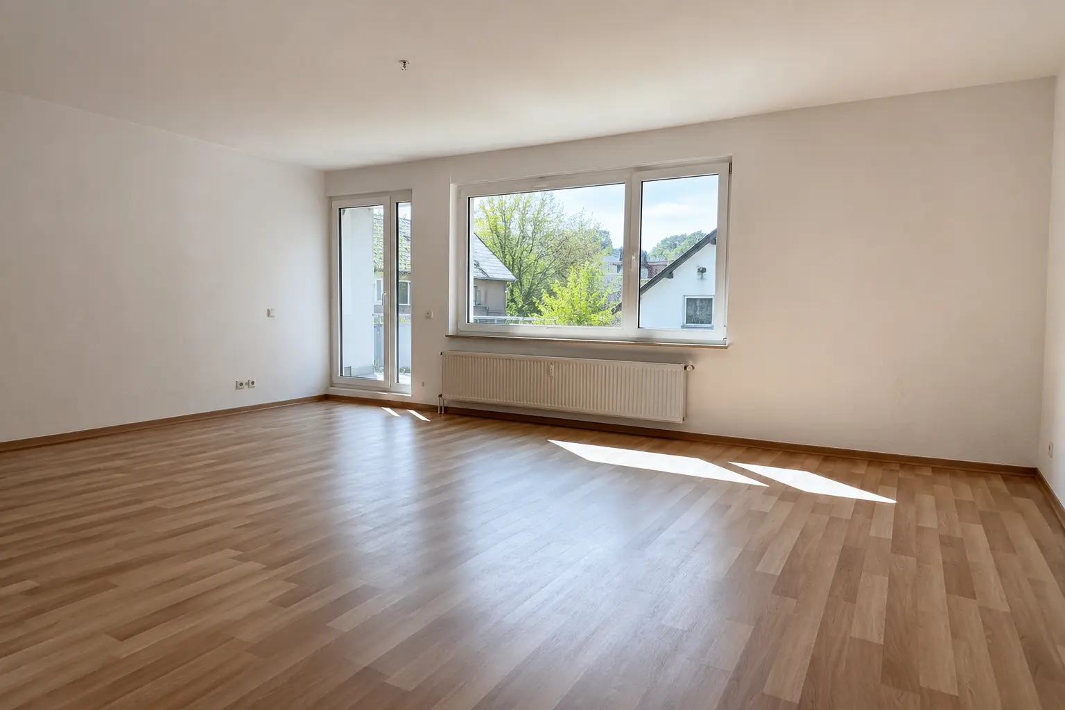 Helles Wohnzimmer einer Kaufimmobilie in Straubing